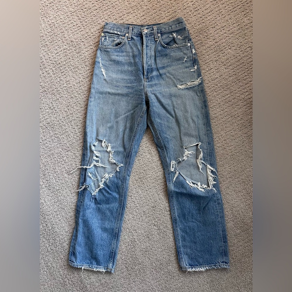 AGOLDE DISTRESSED HIGH RISE DENIM 90s PINCH